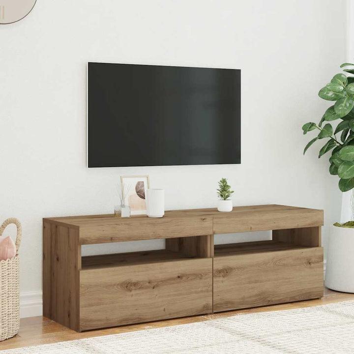 tv-borde med LED-lys 2 stk. konstrueret træ kunsteg
