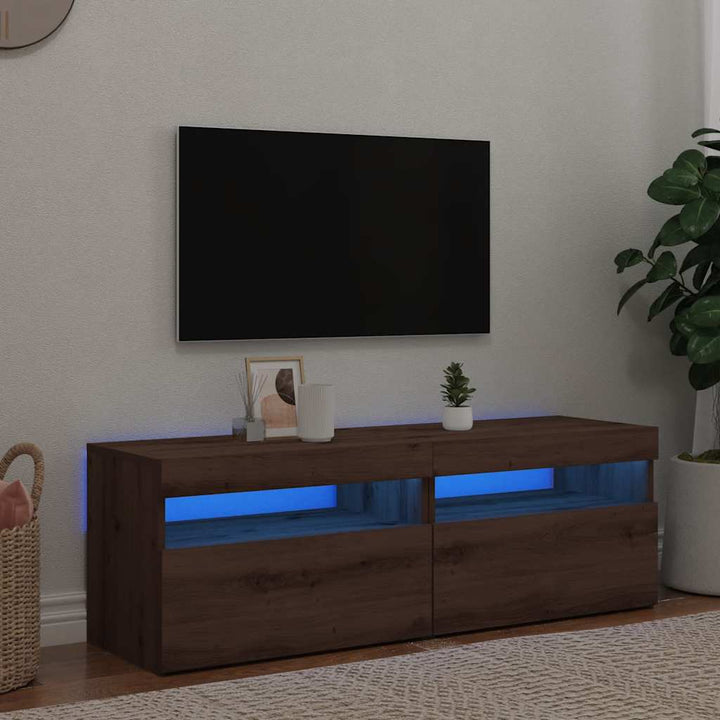 tv-borde med LED-lys 2 stk. konstrueret træ kunsteg
