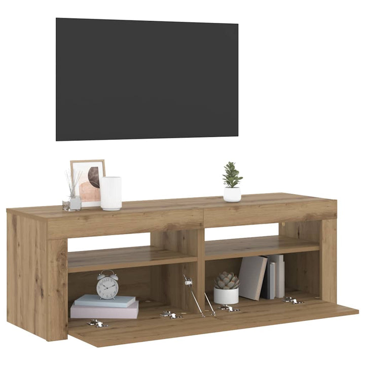tv-bord med LED-lys 120x35x40 cm konstrueret træ kunsteg
