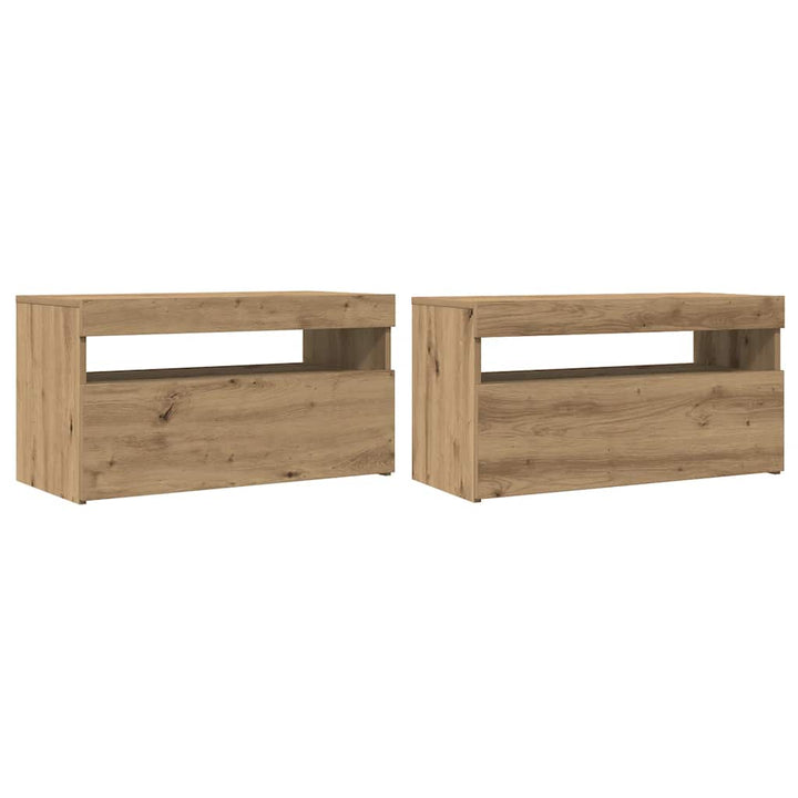 tv-bord med LED-lys 75x35x40 cm konstrueret træ kunsteg