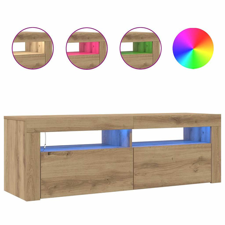 tv-bord med LED-lys 120x35x40 cm konstrueret træ kunsteg