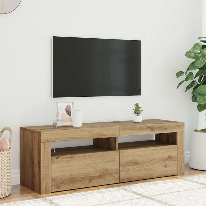 tv-bord med LED-lys 120x35x40 cm konstrueret træ kunsteg