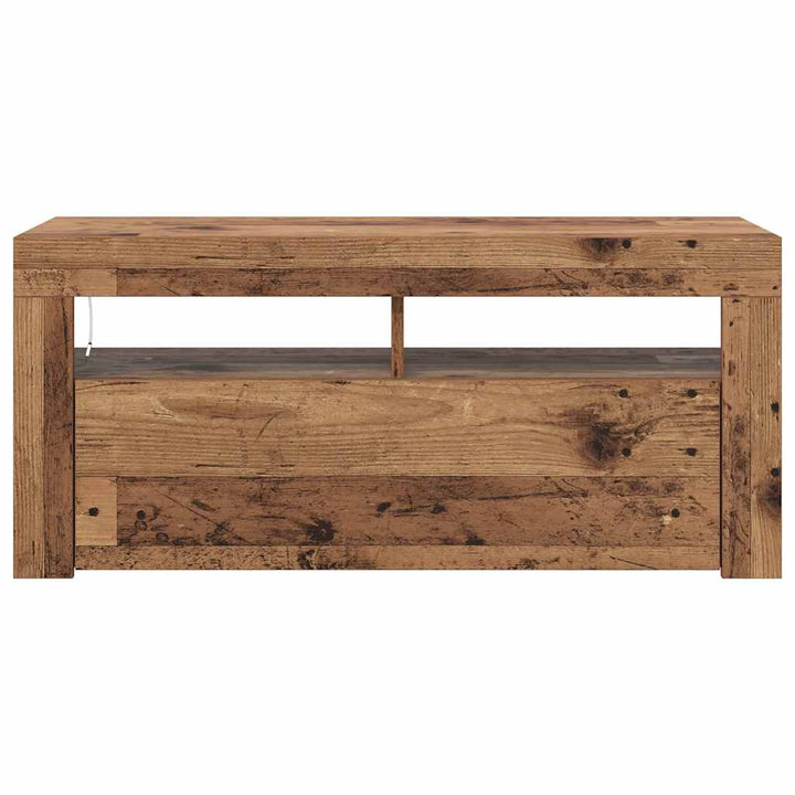 tv-bord m. LED-lys 90x35x40 cm konstrueret træ antikt træ