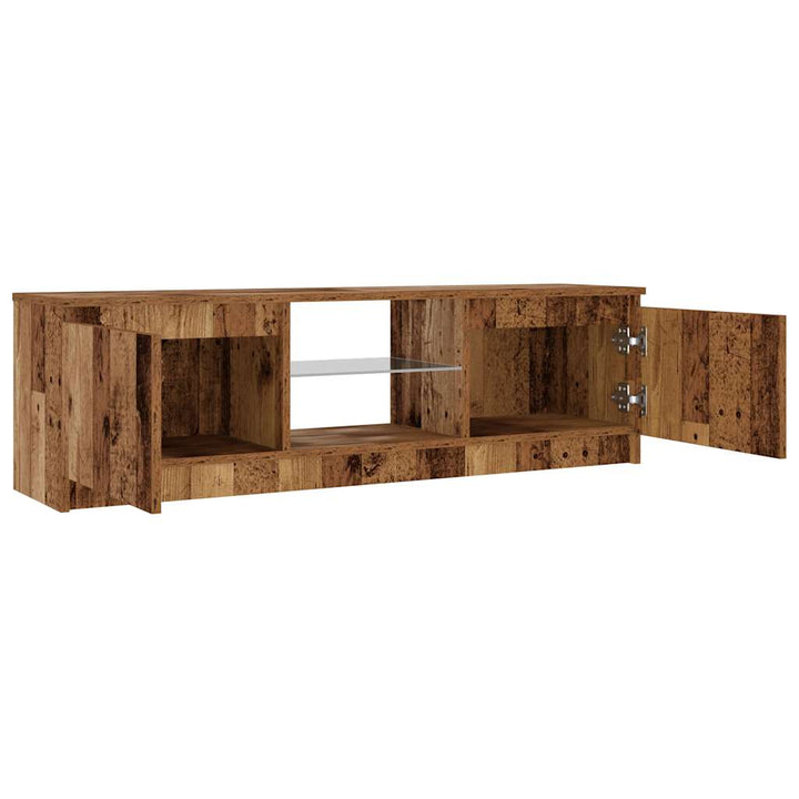 tv-bord m. LED-lys 120x30x36 cm konstrueret træ antikt træ