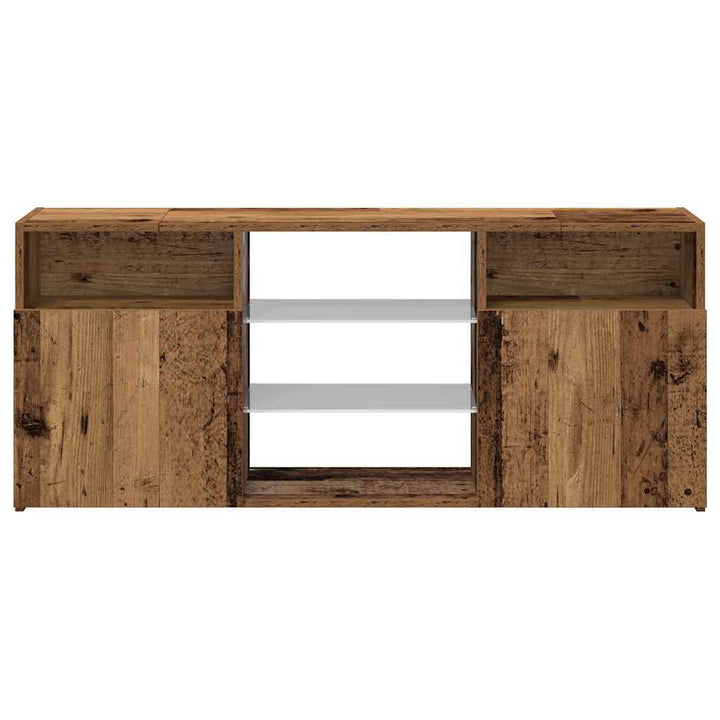 tv-bord m. LED-lys 120x30x50 cm konstrueret træ antikt træ