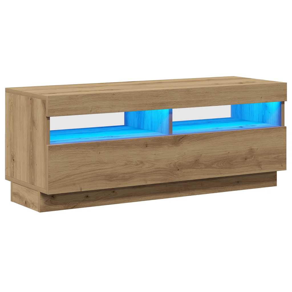 tv-bord med LED-lys 100x35x40 cm konstrueret træ kunsteg