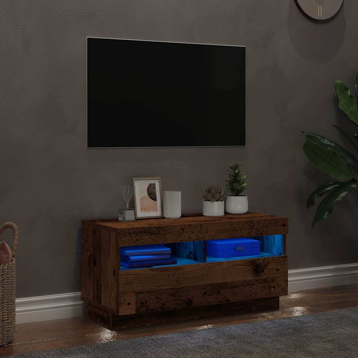 tv-bord med LED-lys 80x35x40 cm konstrueret træ antikt træ