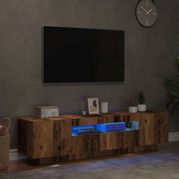 tv-bord m. LED-lys 160x35x40 cm konstrueret træ antikt træ