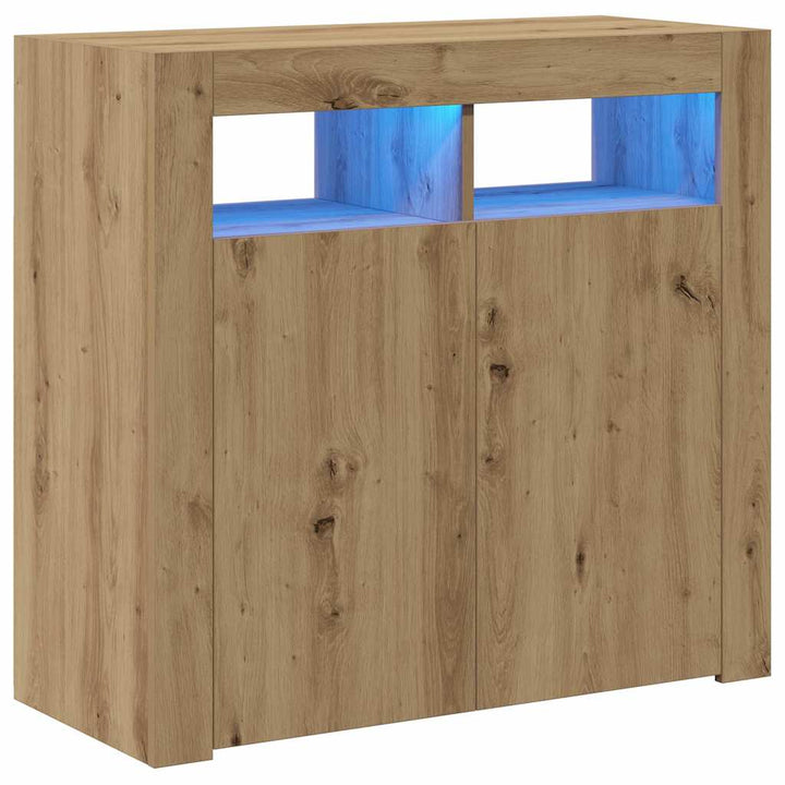 skænk med LED-lys 80x35x75 cm konstrueret træ kunsteg