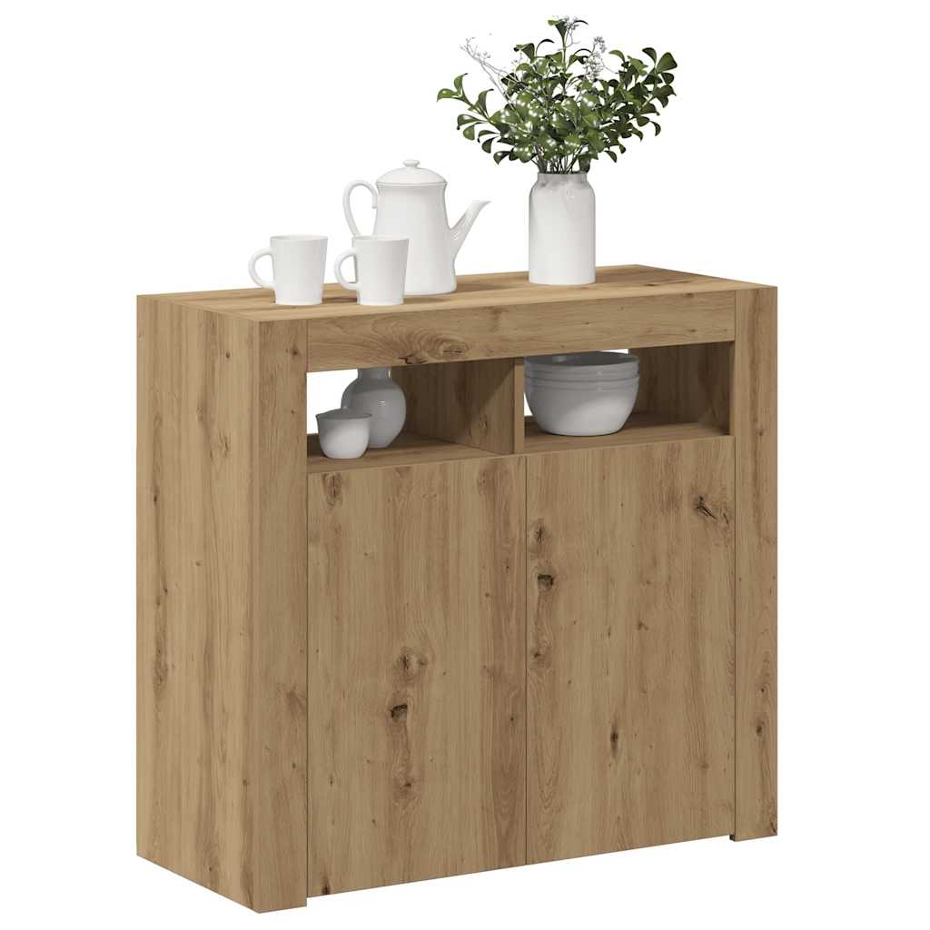 skænk med LED-lys 80x35x75 cm konstrueret træ kunsteg