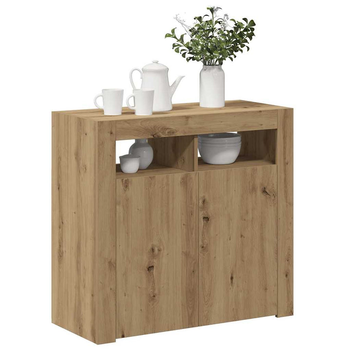 skænk med LED-lys 80x35x75 cm konstrueret træ kunsteg