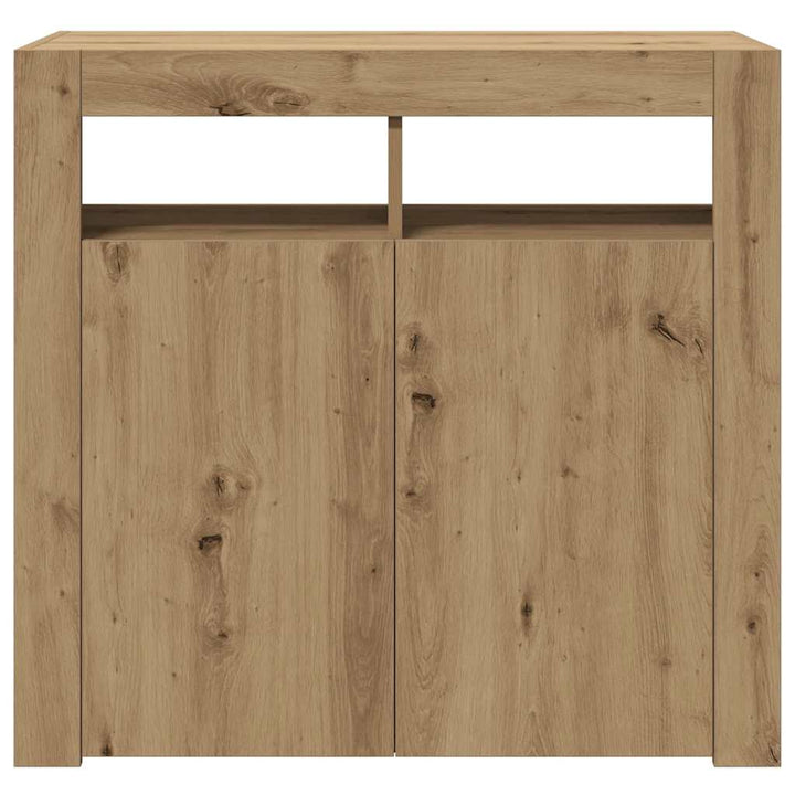skænk med LED-lys 80x35x75 cm konstrueret træ kunsteg