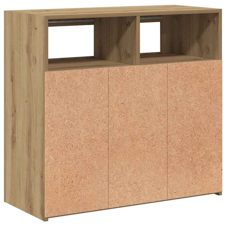 skænk med LED-lys 80x35x75 cm konstrueret træ kunsteg