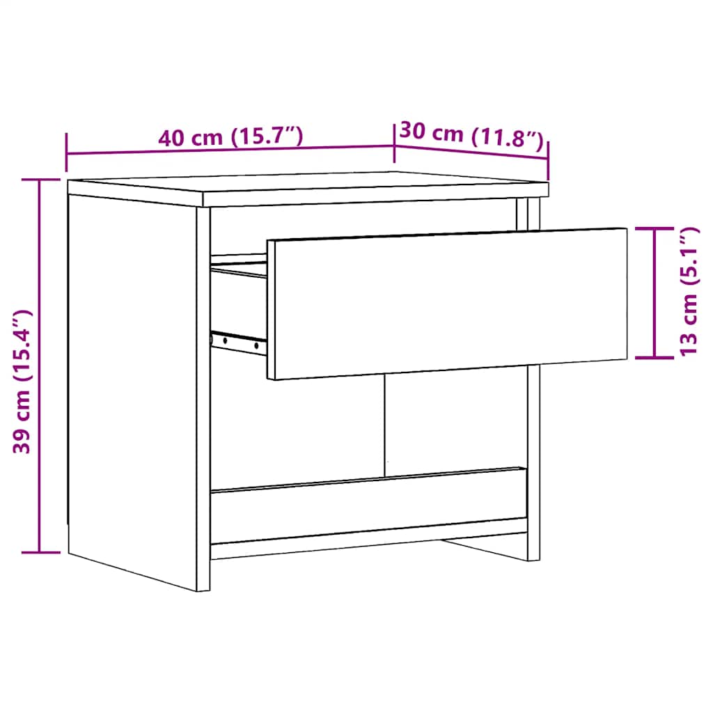 sengebord 40x30x39 cm konstrueret træ kunsteg