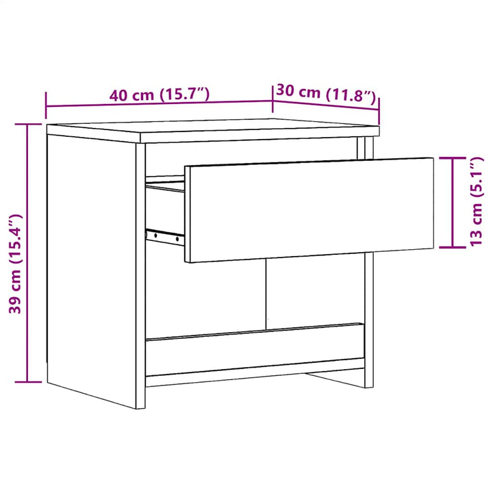 sengebord 40x30x39 cm konstrueret træ kunsteg