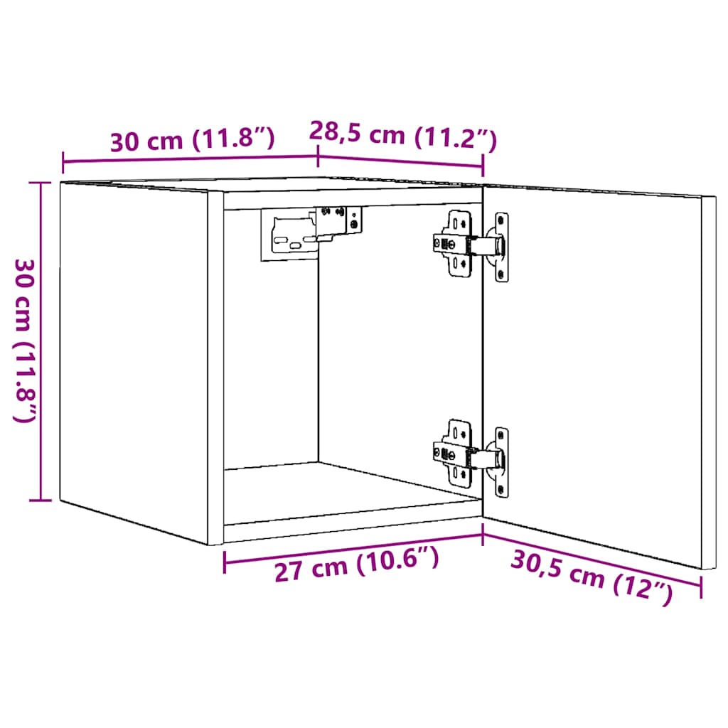 væghængt tv-skab 30,5x30x30 cm antikt træ