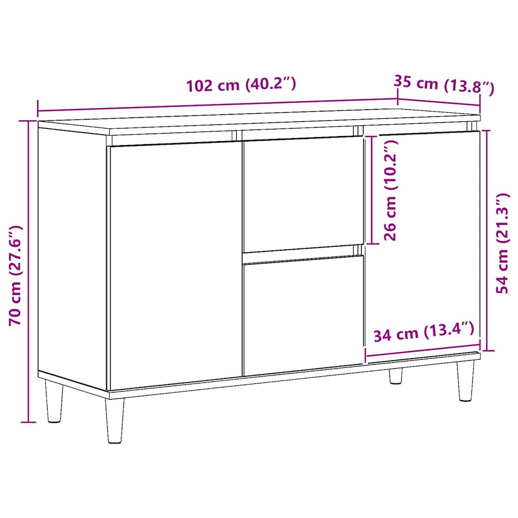 skænk 102x35x70 cm konstrueret træ kunsteg