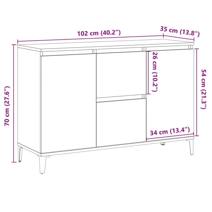 skænk 102x35x70 cm konstrueret træ antikt træ