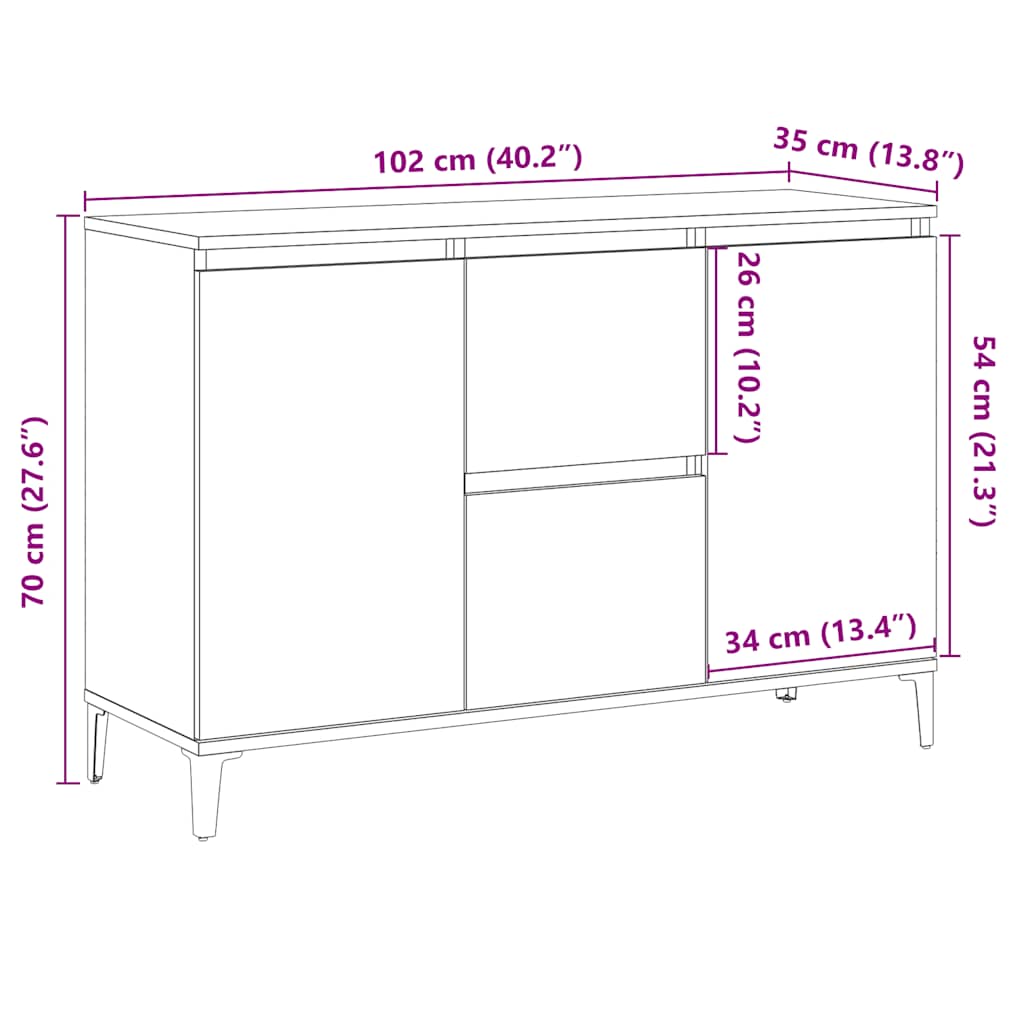 skænk 102x35x70 cm konstrueret træ kunsteg