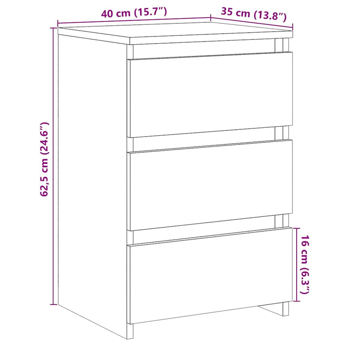sengebord 40x35x62,5 cm konstrueret træ gammelt trælook