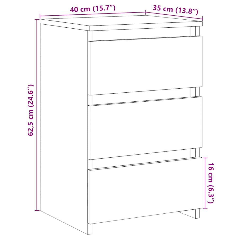 sengebord 40x35x62,5 cm konstrueret træ kunsteg