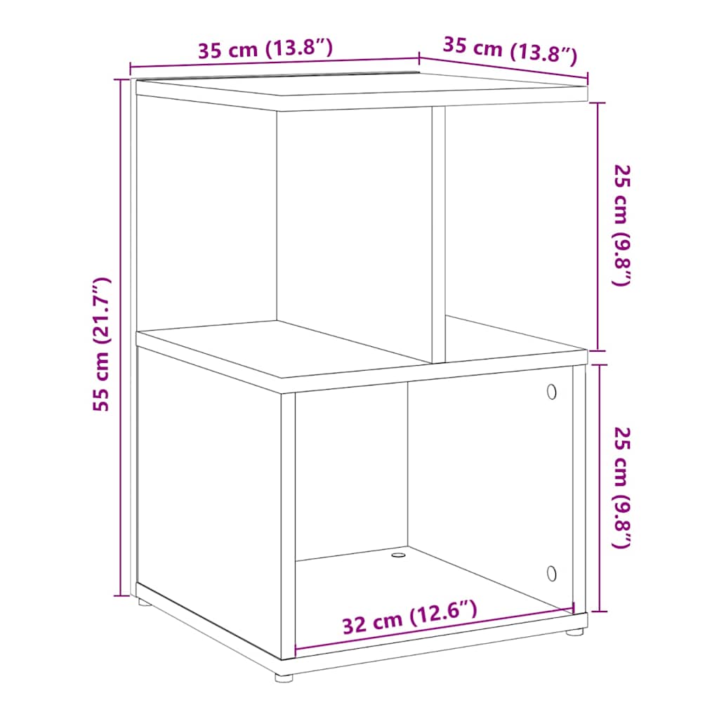 sengeborde 35x35x55 cm konstrueret træ egetræsfarve