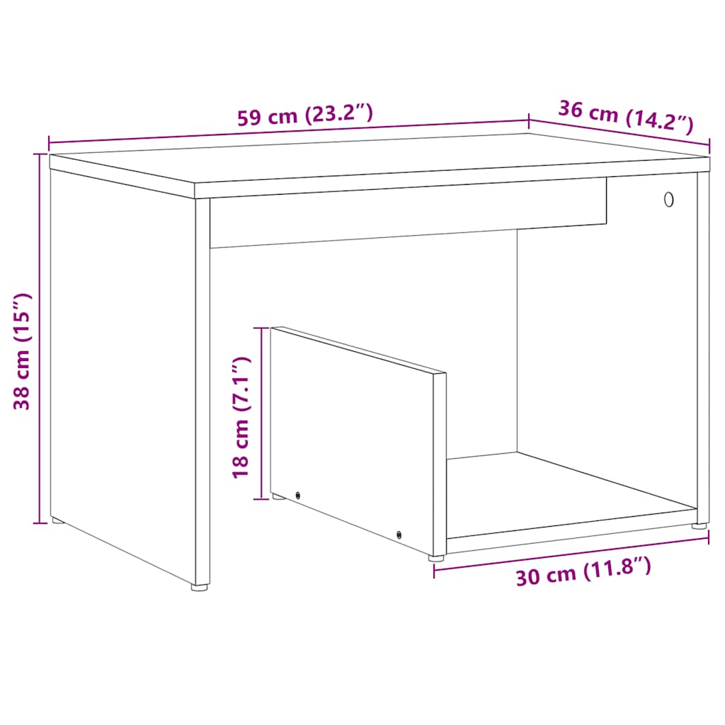 sidebord 59x36x38 cm konstrueret træ antikt træ