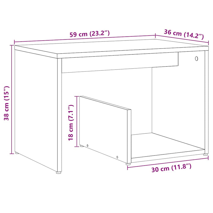 sidebord 59x36x38 cm konstrueret træ kunsteg