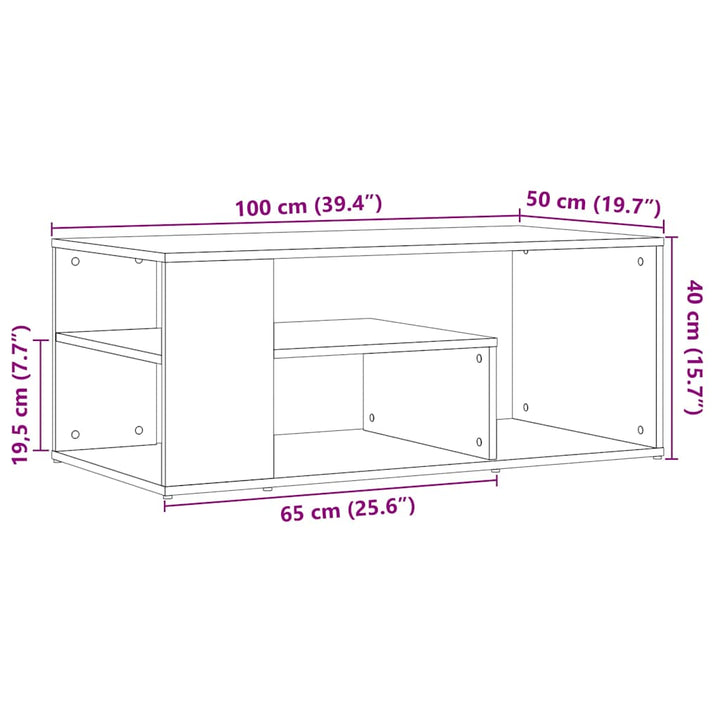 sofabord 100x50x40 cm konstrueret træ antikt træ