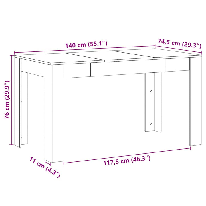 spisebord 140x74,5x76 cm konstrueret træ kunsteg