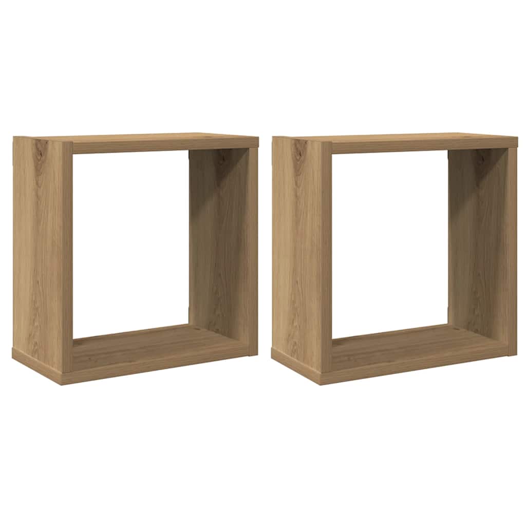væghylder 2 stk. 30x15x30 cm kubeformet konstrueret træ kunsteg
