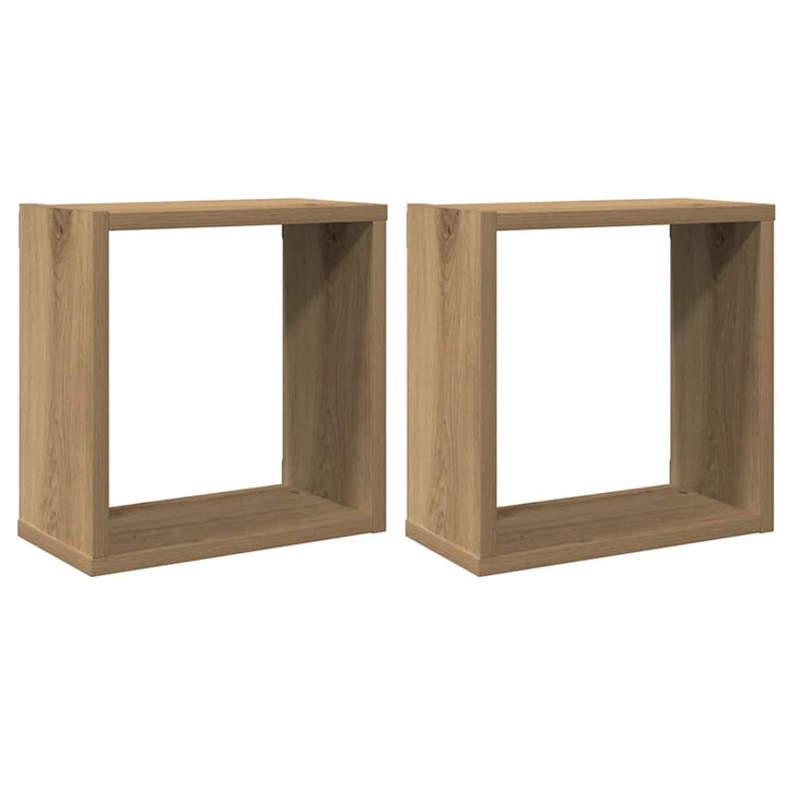 væghylder 2 stk. 30x15x30 cm kubeformet konstrueret træ kunsteg