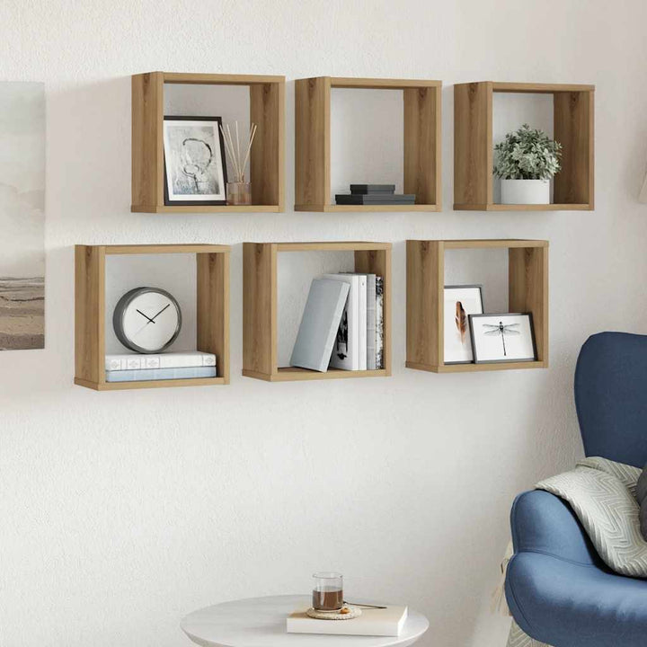 væghylder 6 stk. 30x15x30 cm kubeformet konstrueret træ kunsteg