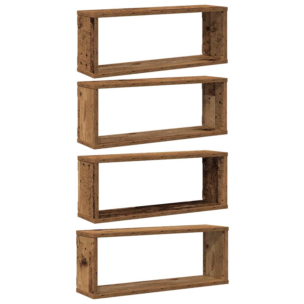 væghylder 4 stk. 60x15x23 cm kubeformet konstrueret træ sort
