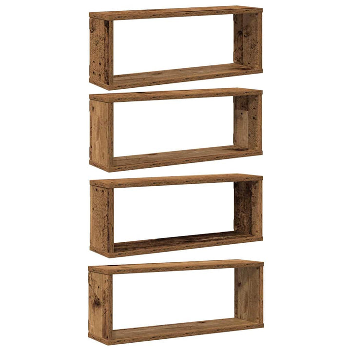væghylder 4 stk. 60x15x23 cm kubeformet konstrueret træ sort