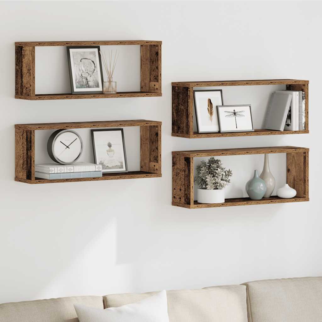 væghylder 4 stk. 60x15x23 cm kubeformet konstrueret træ sort