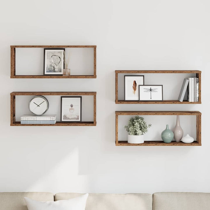 væghylder 4 stk. 60x15x23 cm kubeformet konstrueret træ sort