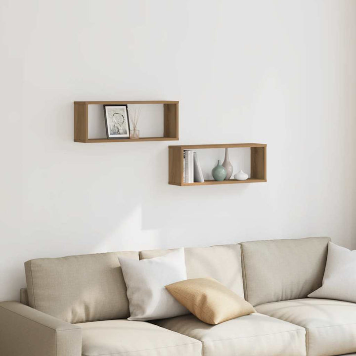 væghylder 2 stk. 60x15x30 cm kubeformet konstrueret træ kunsteg