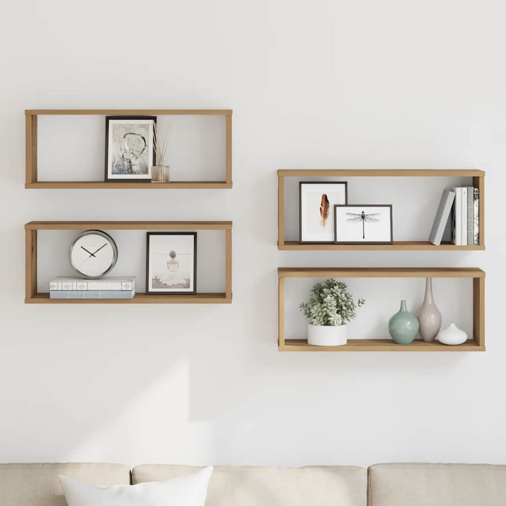 væghylder 4 stk. 60x15x30 cm kubeformet konstrueret træ kunsteg