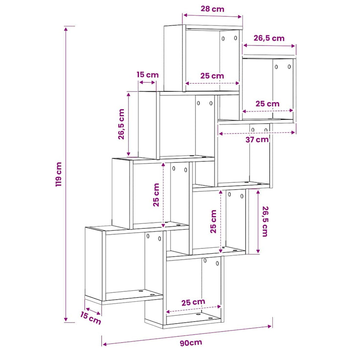 vægreol 90x15x119,5 cm kubeformet konstrueret træ kunsteg