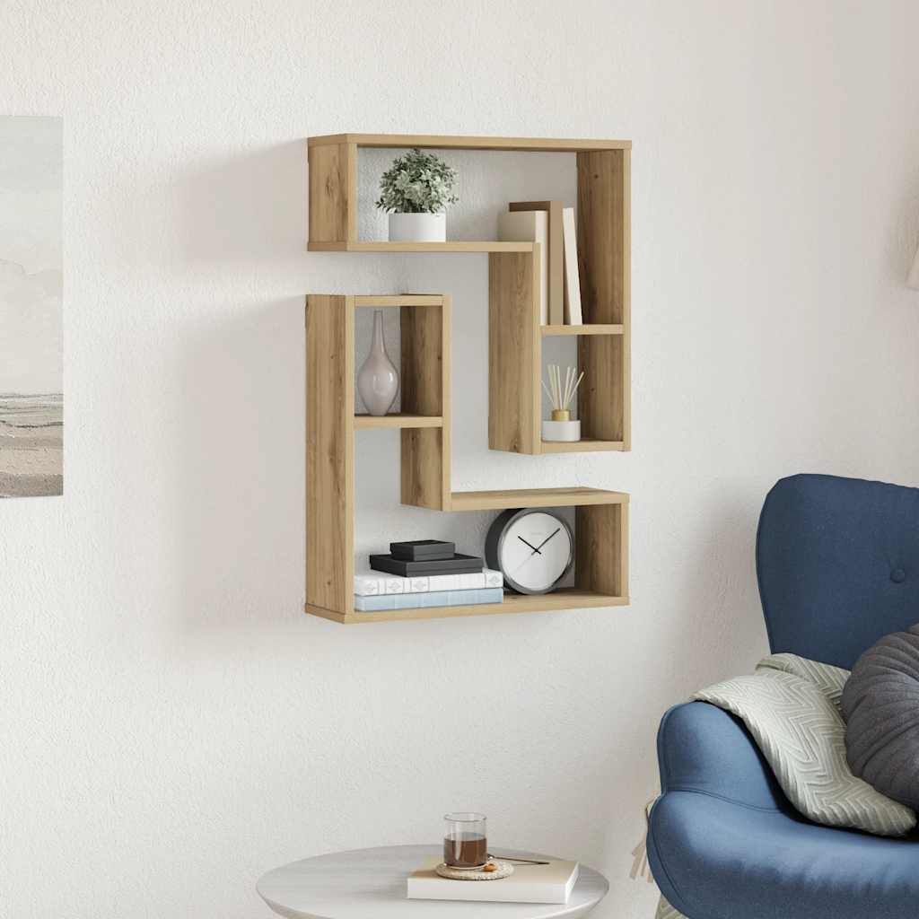 væghylder 2 stk. 50x15x50 cm kubeformet konstrueret træ kunsteg
