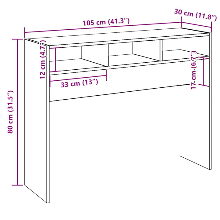 konsolbord 105x30x80 cm konstrueret træ kunsteg