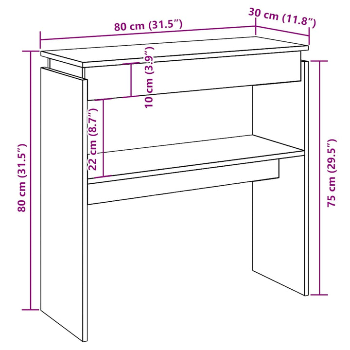 konsolbord 80x30x80 cm konstrueret træ kunsteg