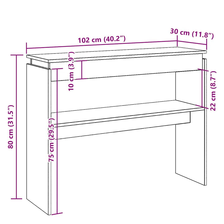 konsolbord 102x30x80 cm konstrueret træ kunsteg