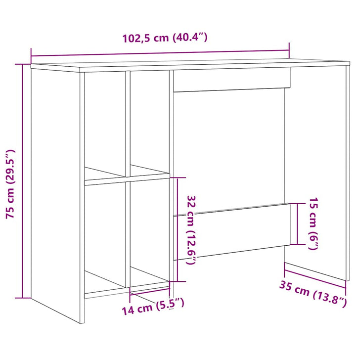 skrivebord 102,5x35x75 cm konstrueret træ antikt træ
