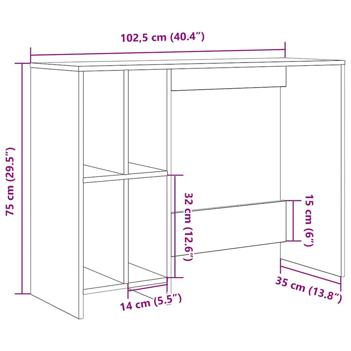 skrivebord 102,5x35x75 cm konstrueret træ kunsteg