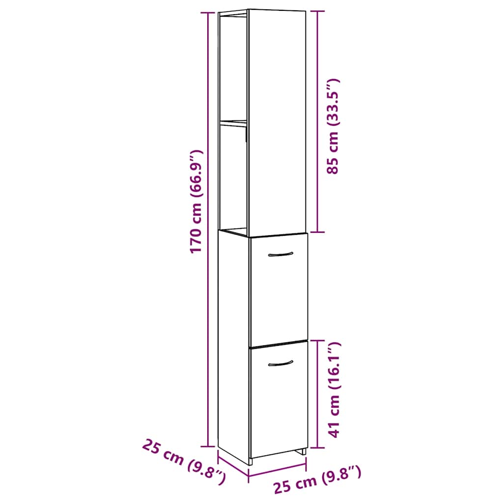 badeværelsesskab 25x25x170 cm konstrueret træ kunsteg