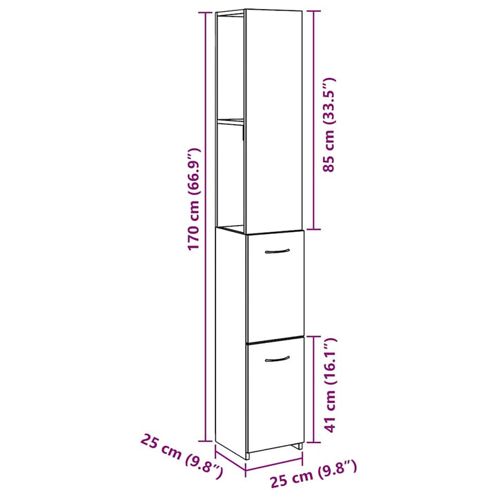 badeværelsesskab 25x25x170 cm konstrueret træ kunsteg