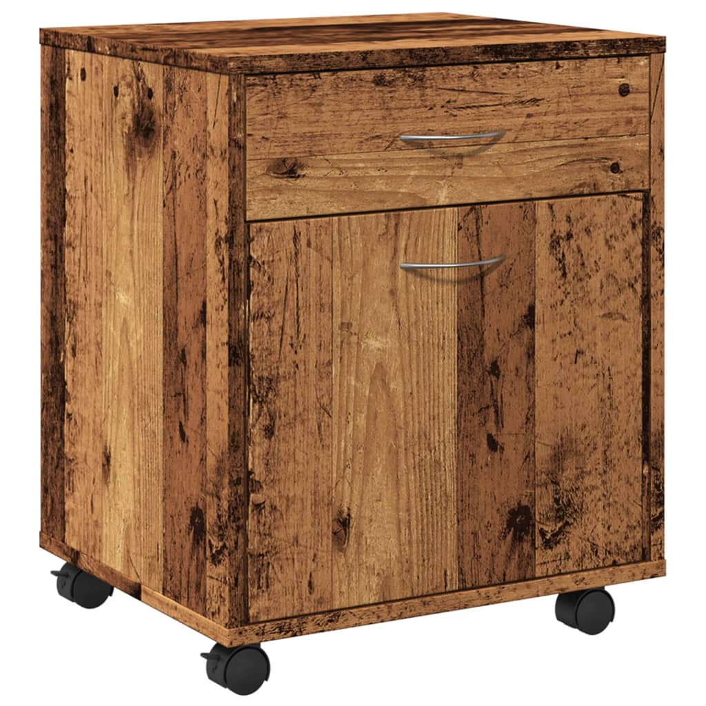 kontorskab med hjul 45x38x54 cm konstrueret træ antikt trælook