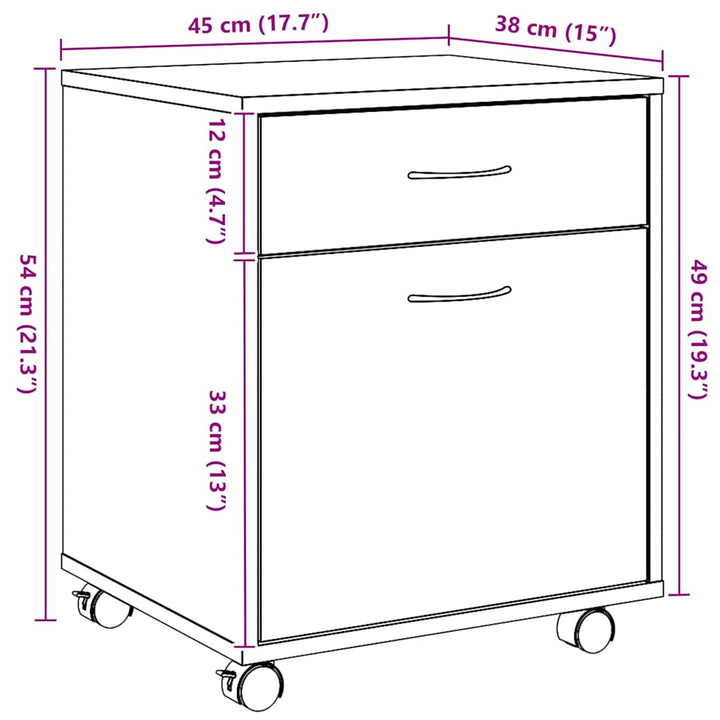 rullebord 45x38x54 cm konstrueret træ kunsteg